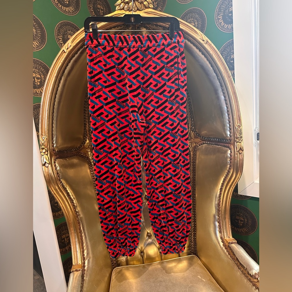 Versace Greca Red And Black Patterned Joggers, Si… - image 1